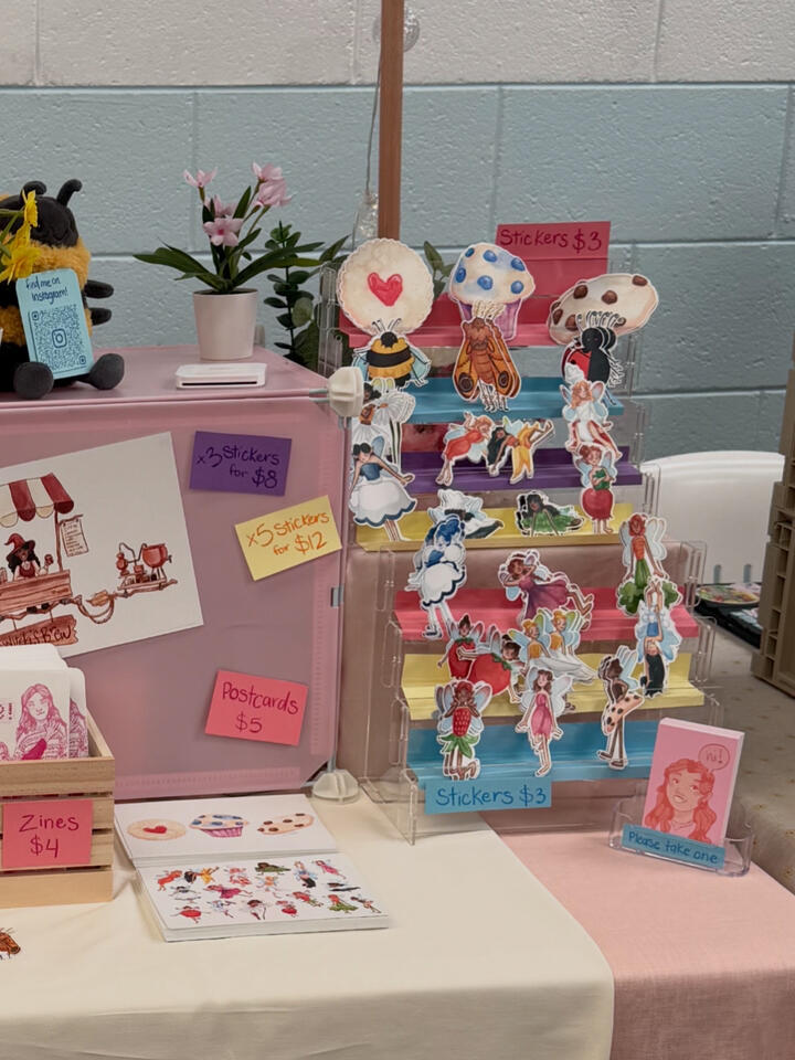 Homebrew Art Mart Set up - Stickers and Postcards