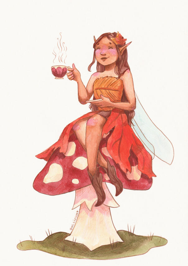Tea Fairy - illustration for prints, postcards, bookmarks, etc.