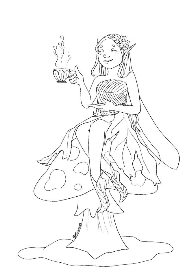 Tea Fairy - Colouring Page design